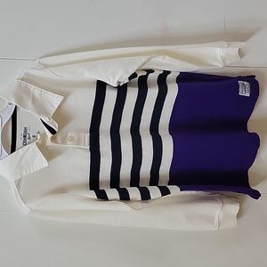 Long sleeve rugby shirt.  Size 8 Osh kosher. White blue and purple.
